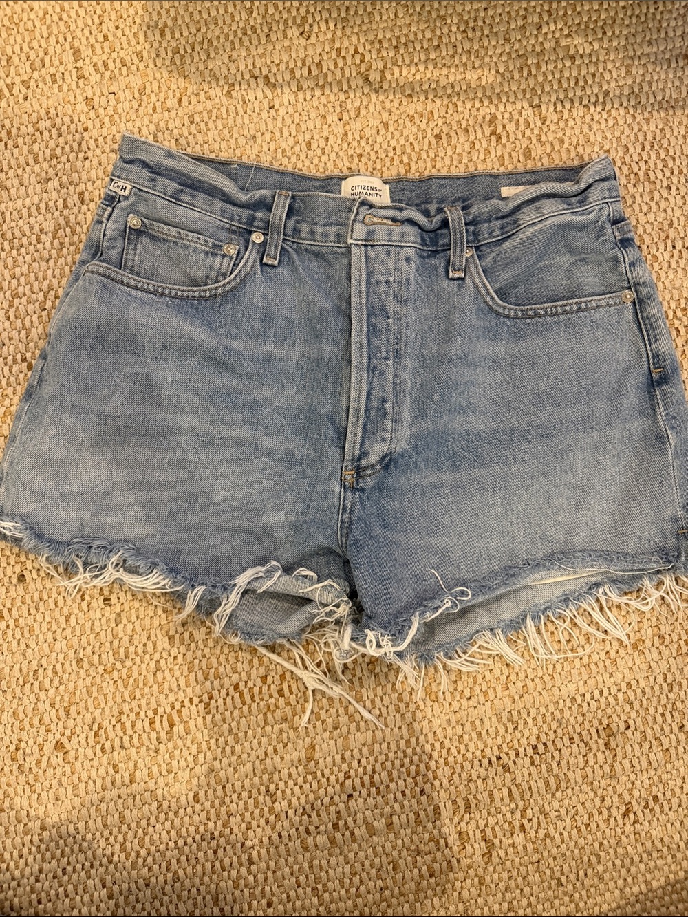 Citizens Of Humanity Light Blue High-Rise Frayed Denim Shorts